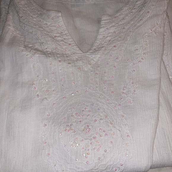NWOT Celeste White Cotton Tunic Large with beautiful delicate embroidery - Picture 3 of 4